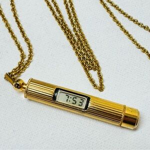 Vintage TT Time Tech Digital Women's Gold Necklace Cylinder Pendant Watch